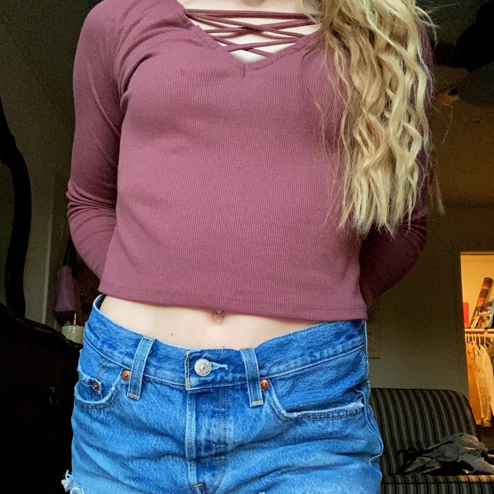 Maroon/blush-pink fitted long sleeve